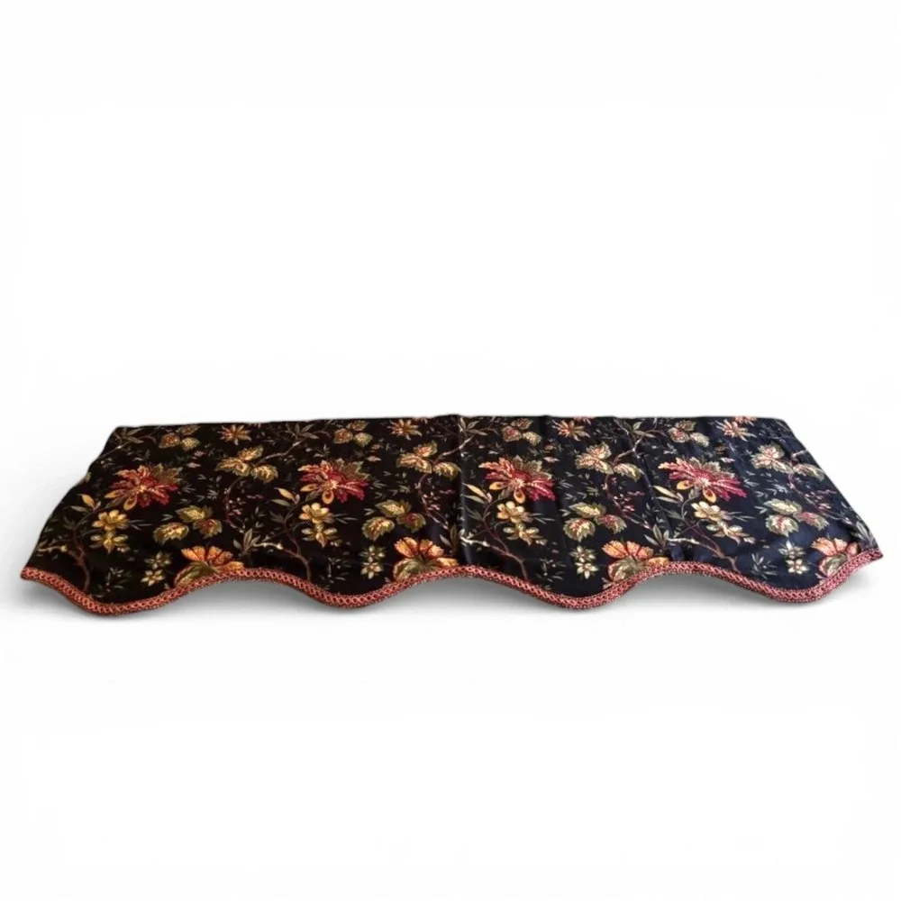 Waverly Felicite Noir Scallop Valance W/ Trim Black Floral 48